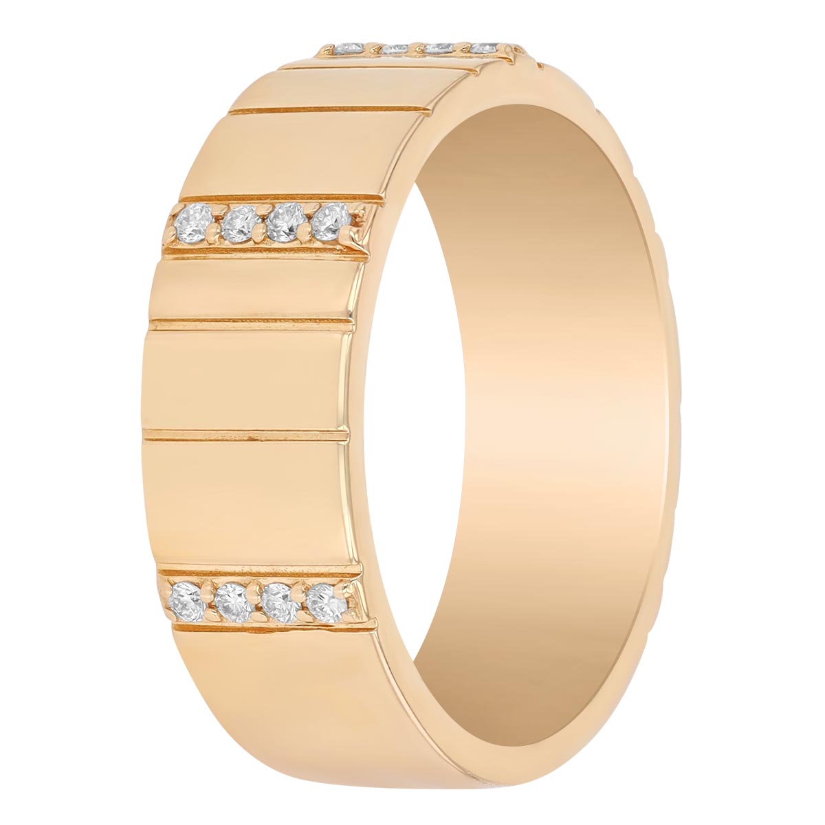 Diamond Bar Pattern Band Ring in Yellow Gold