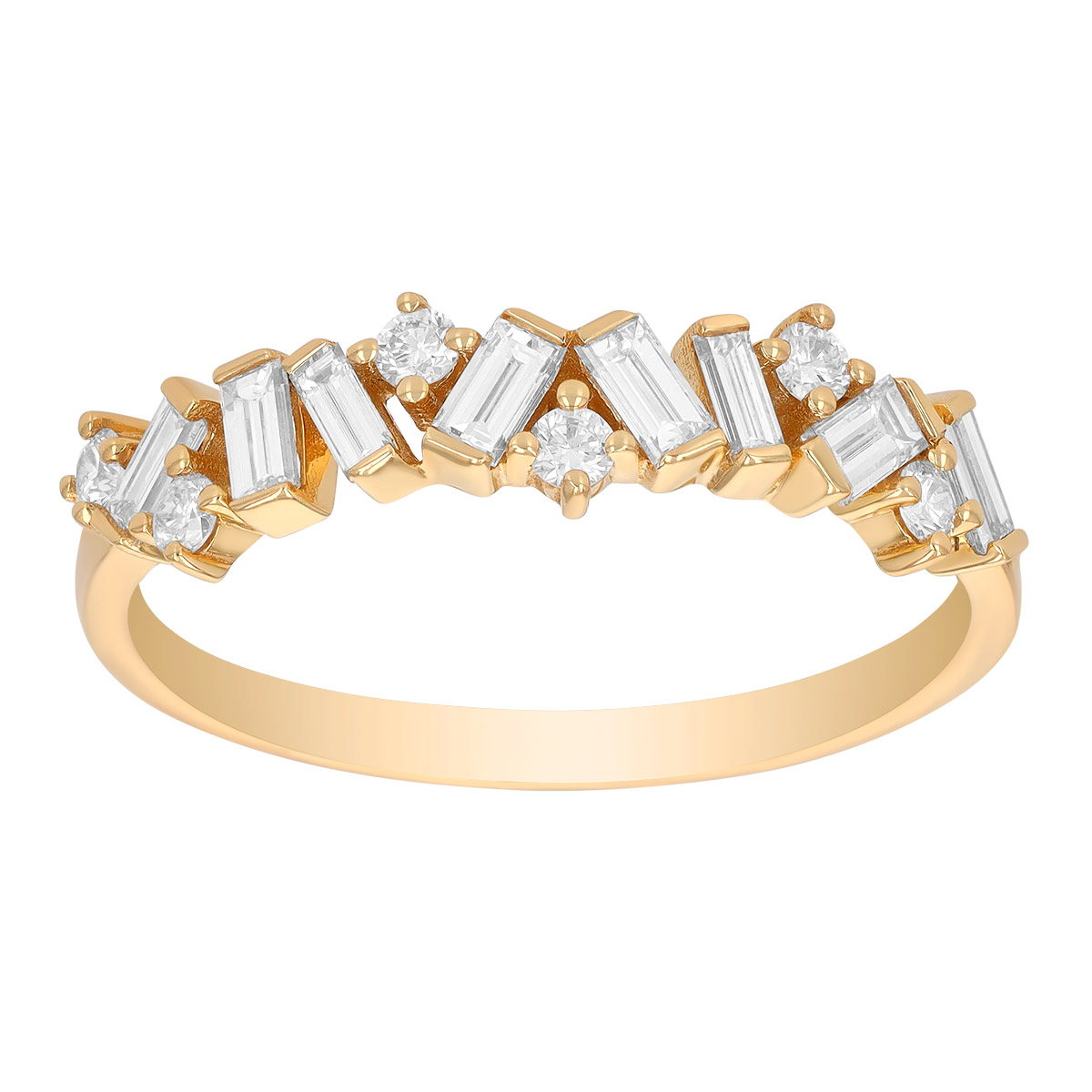 Baguette & Round Diamond Cluster Ring in Yellow Gold