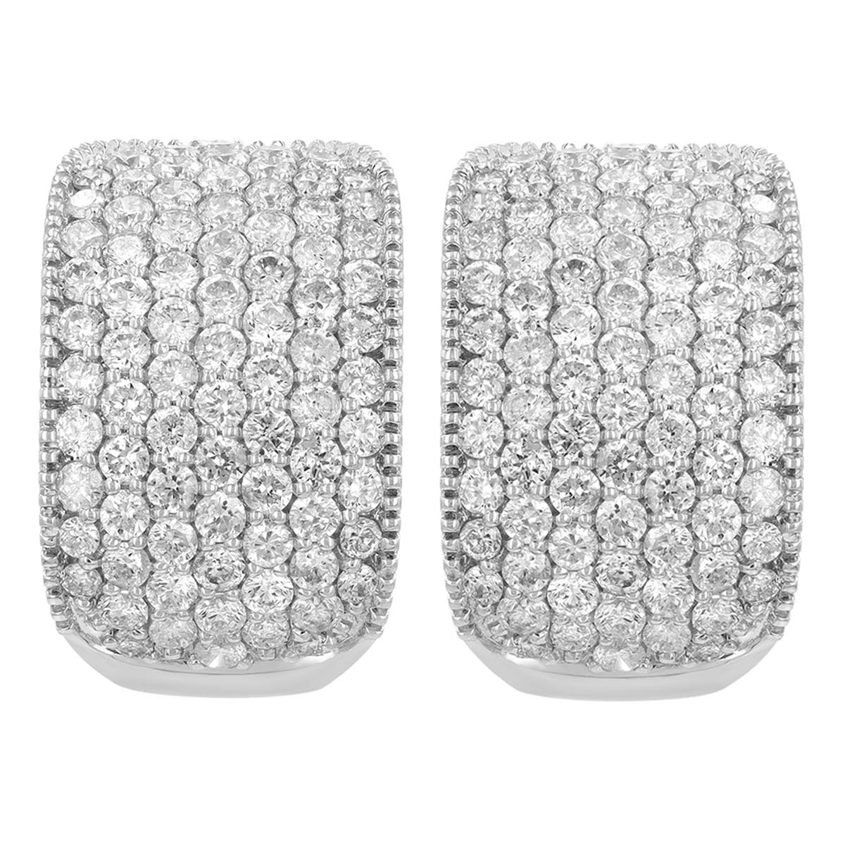 Diamond Pave & Milgrain Wide Leverback Half Hoop Earrings in White Gold