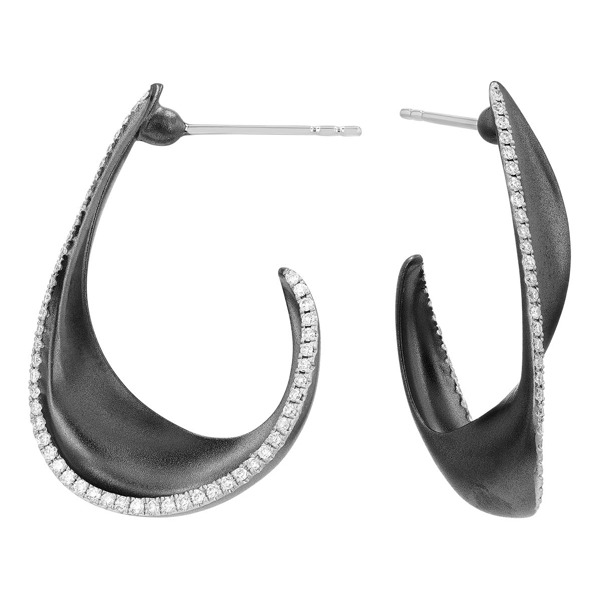 Diamond Twist Flat Hoop Earrings in White Gold & Matte Black Rhodium