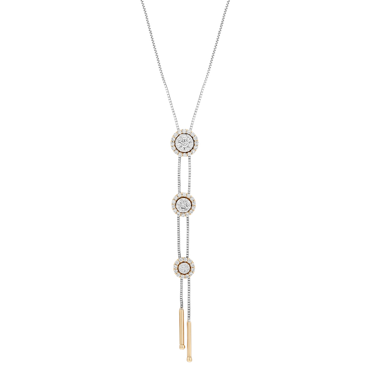 Diamond Pave Trio Graduated Circle Threader Lariat Necklace in Two Tone