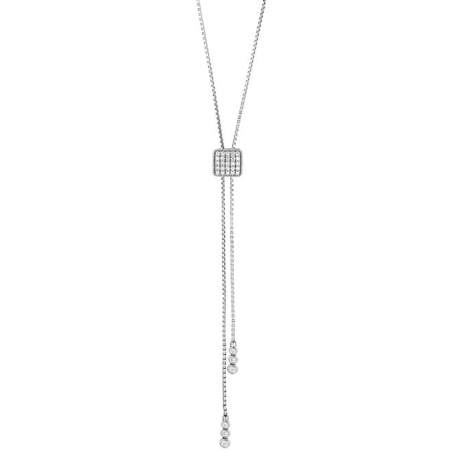 Diamond Pave Square Threader Lariat Necklace in White Gold