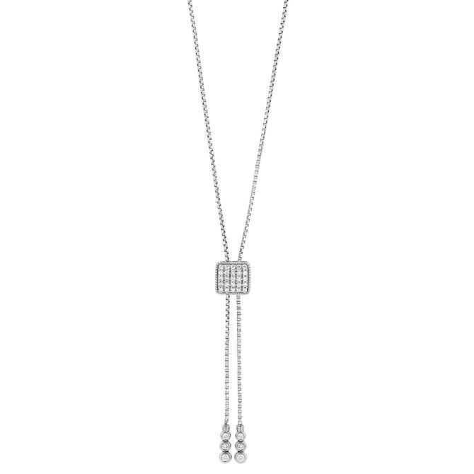 Diamond Pave Square Threader Lariat Necklace in White Gold