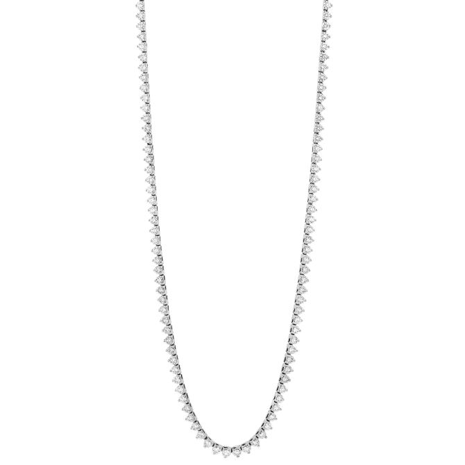 Diamond 3 Prong Tennis Necklace in White Gold, 16", 9.87 cttw