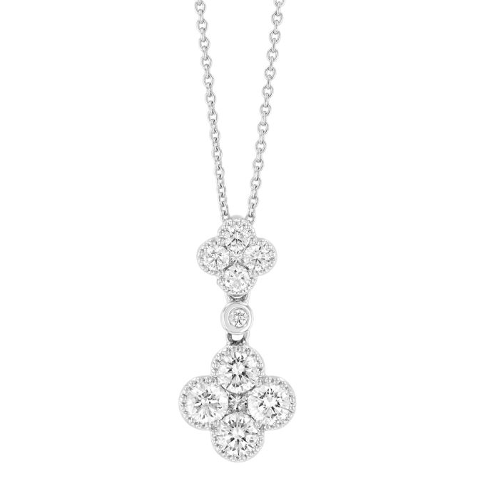 Diamond Cluster Double Quatrefoil Pendant in White Gold