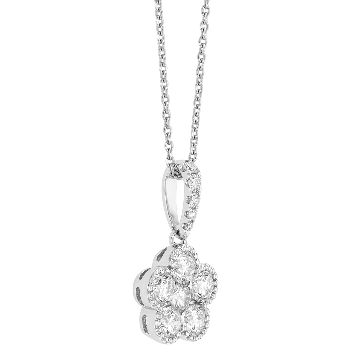 Diamond Cluster Floral Pendant in White Gold
