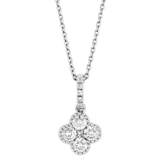 Diamond Cluster Quatrefoil Pendant in White Gold with Diamond Bail