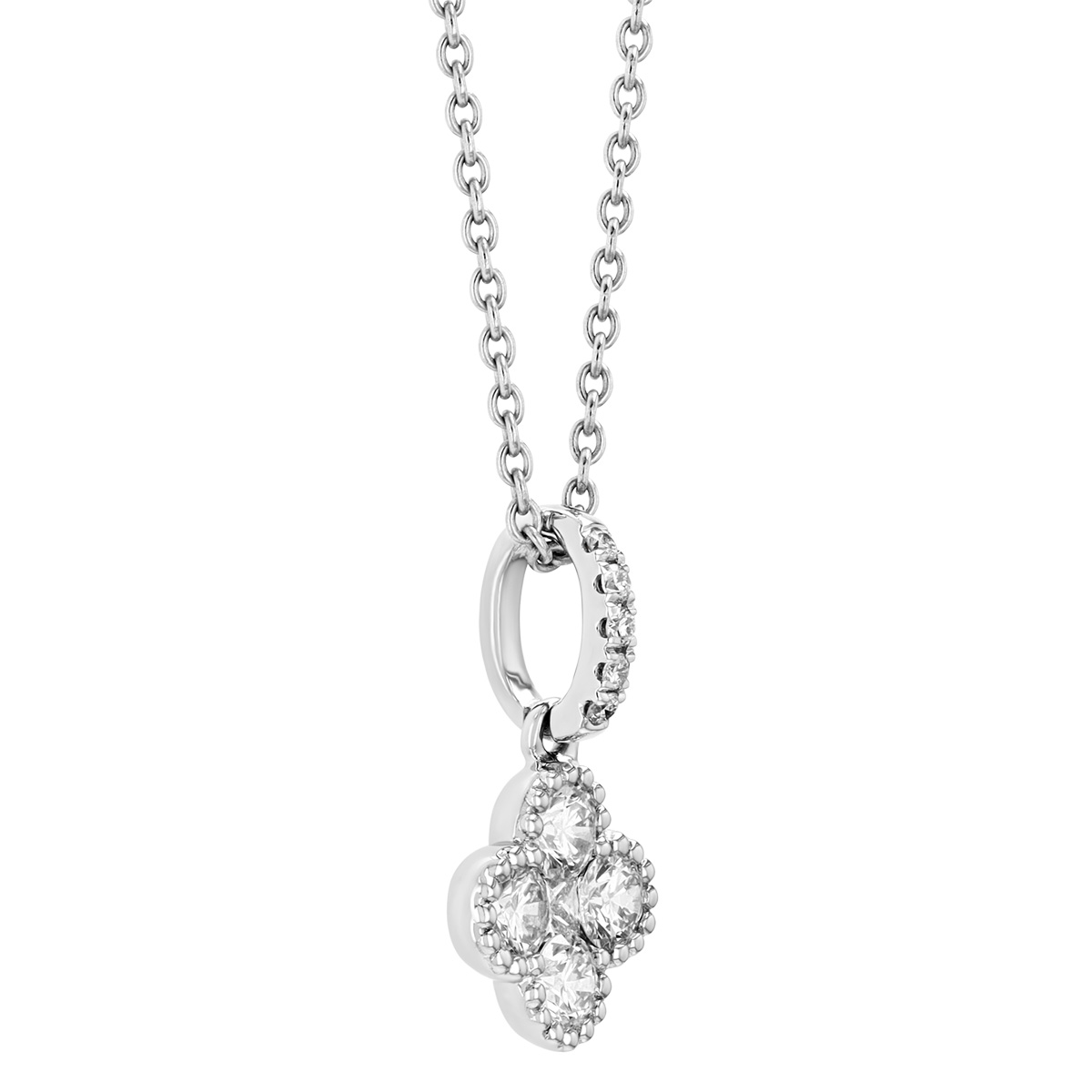 Diamond Cluster Quatrefoil Pendant in White Gold with Diamond Bail