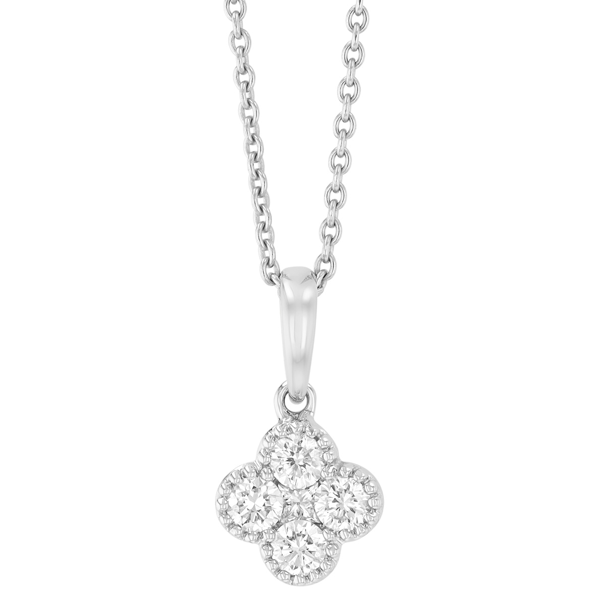 Diamond Cluster Quatrefoil Pendant in White Gold