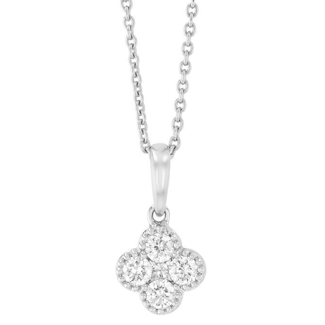 Diamond Cluster Quatrefoil Pendant in White Gold
