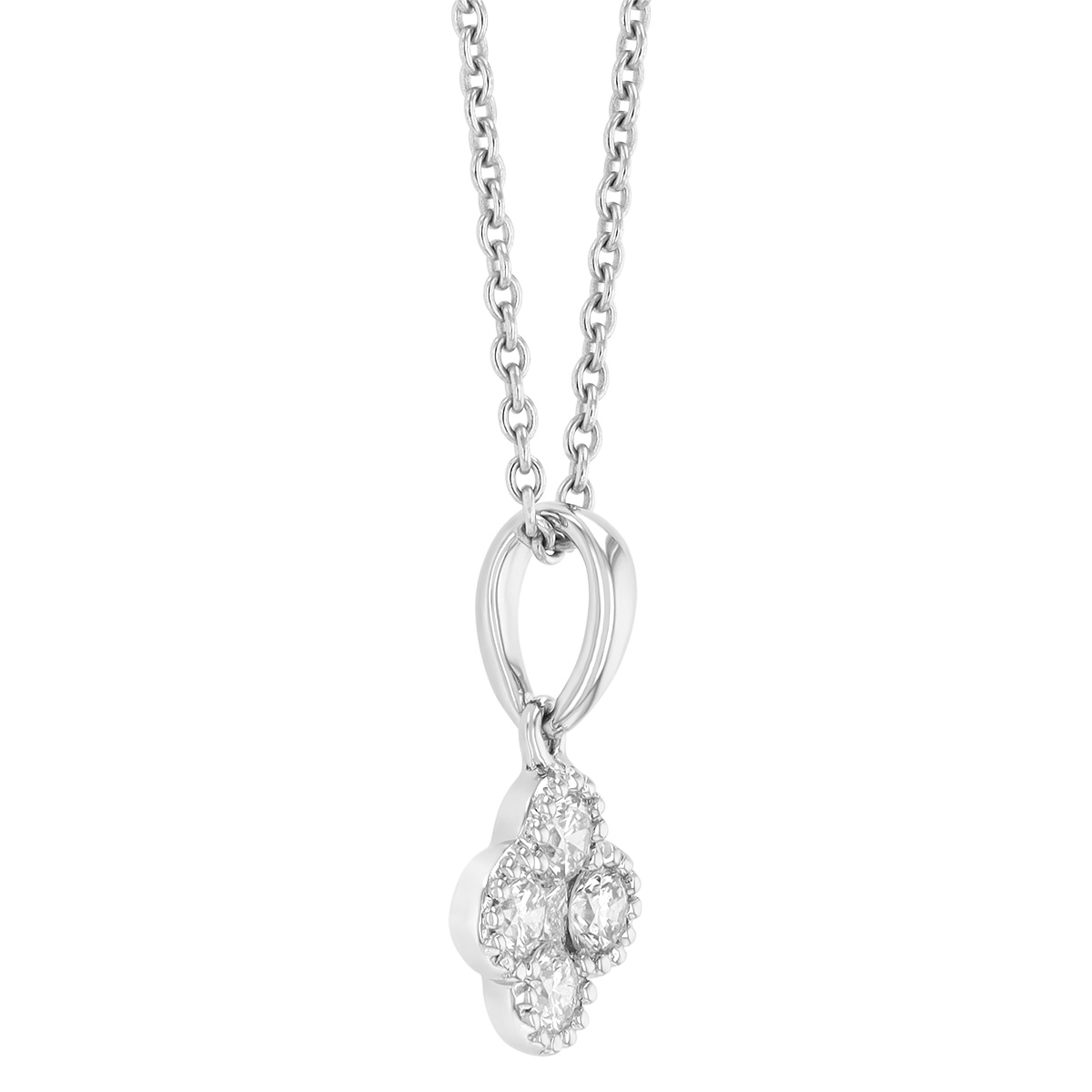 Diamond Cluster Quatrefoil Pendant in White Gold