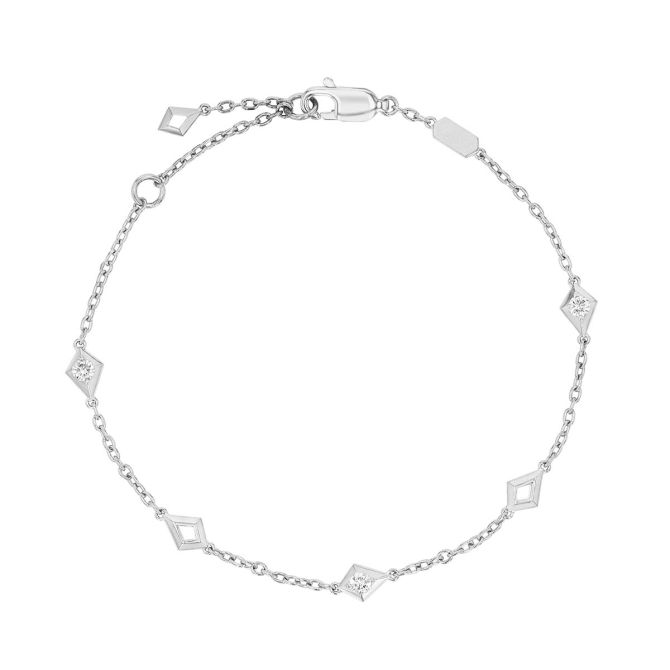 White Gold Kite Station Bracelet with Diamond Accents, 7"