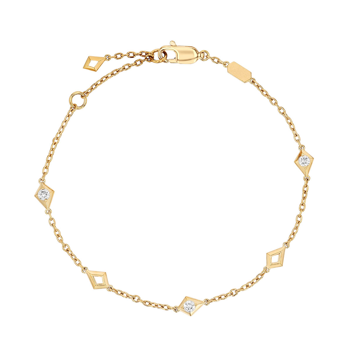 Yellow Gold Kite Station Bracelet with Diamond Accents, 7
