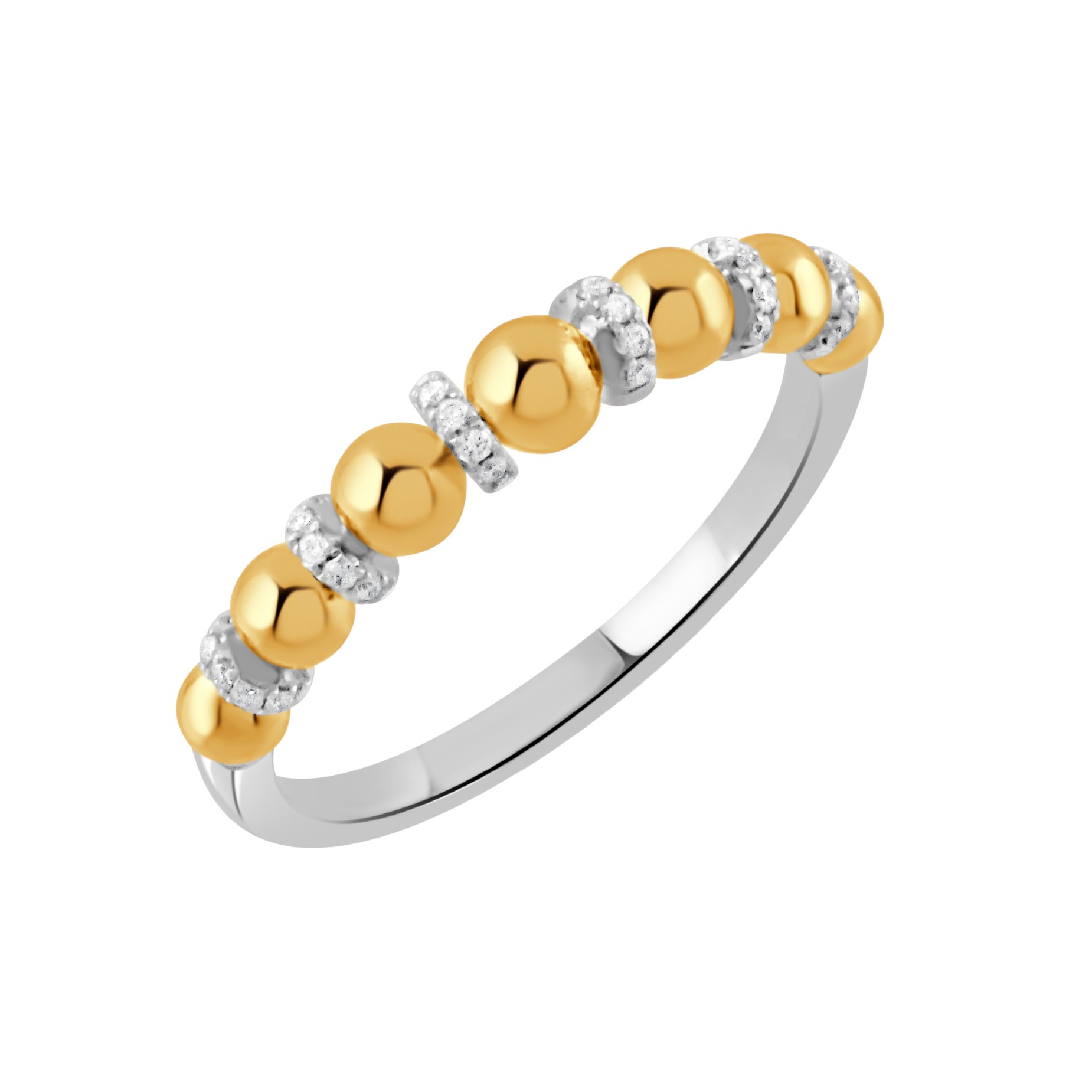 Doves Diamond Rondelle & Bead Alternating Band Ring in Yellow & White Gold