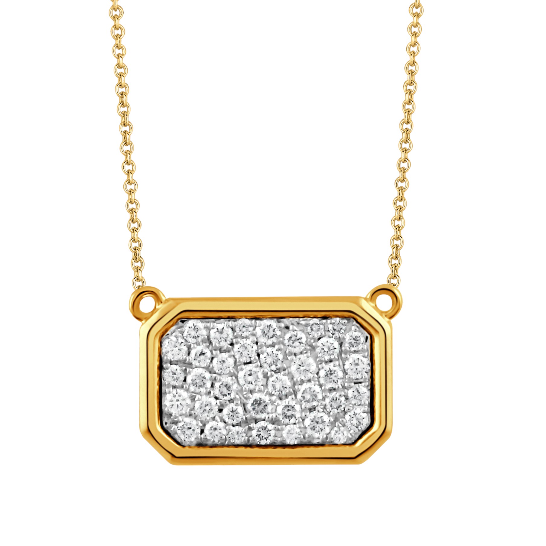 Doves Diamond Pave Rectangle Bezel Necklace in Yellow & White Gold