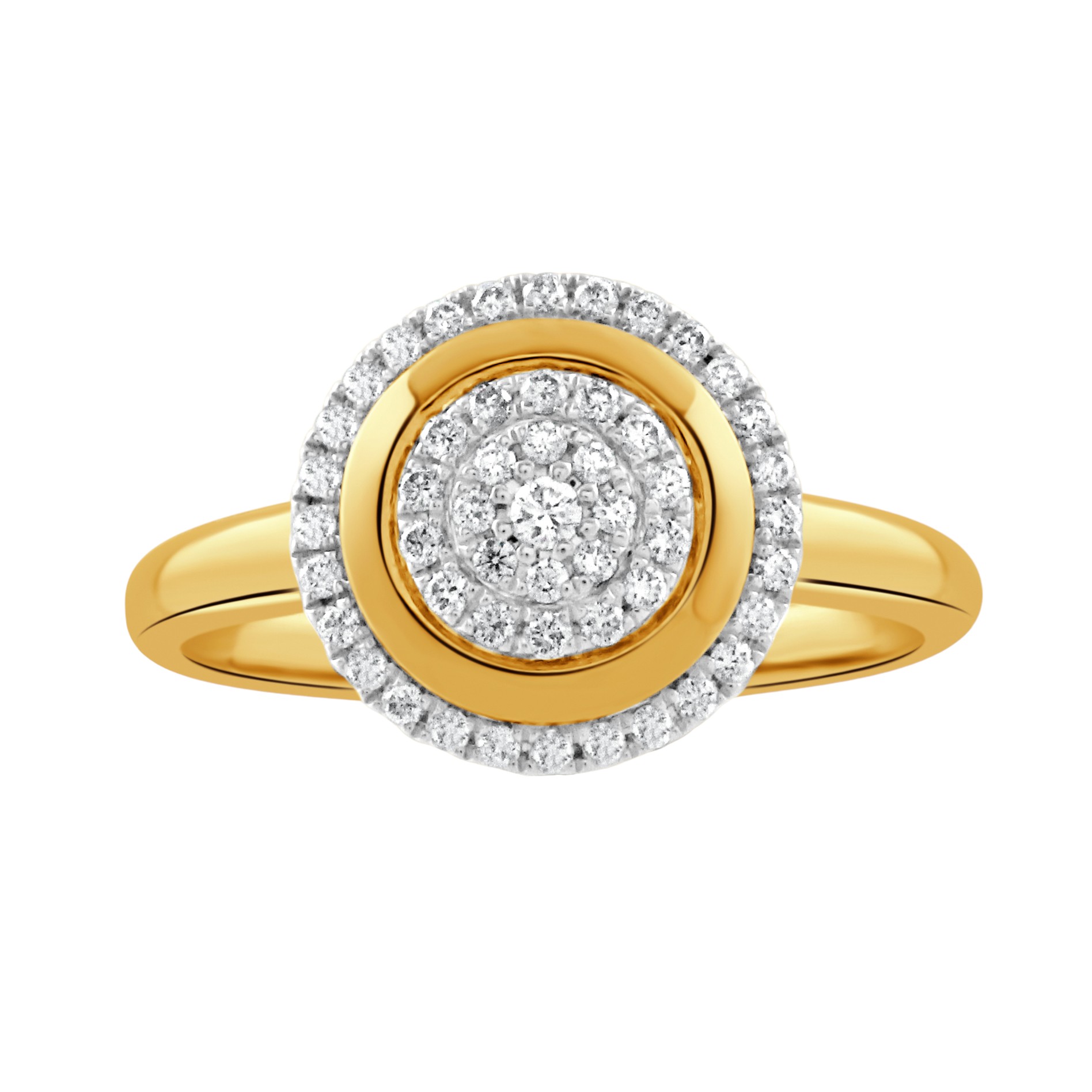 Doves Round Diamond Cluster & Halo Ring in Yellow & White Gold