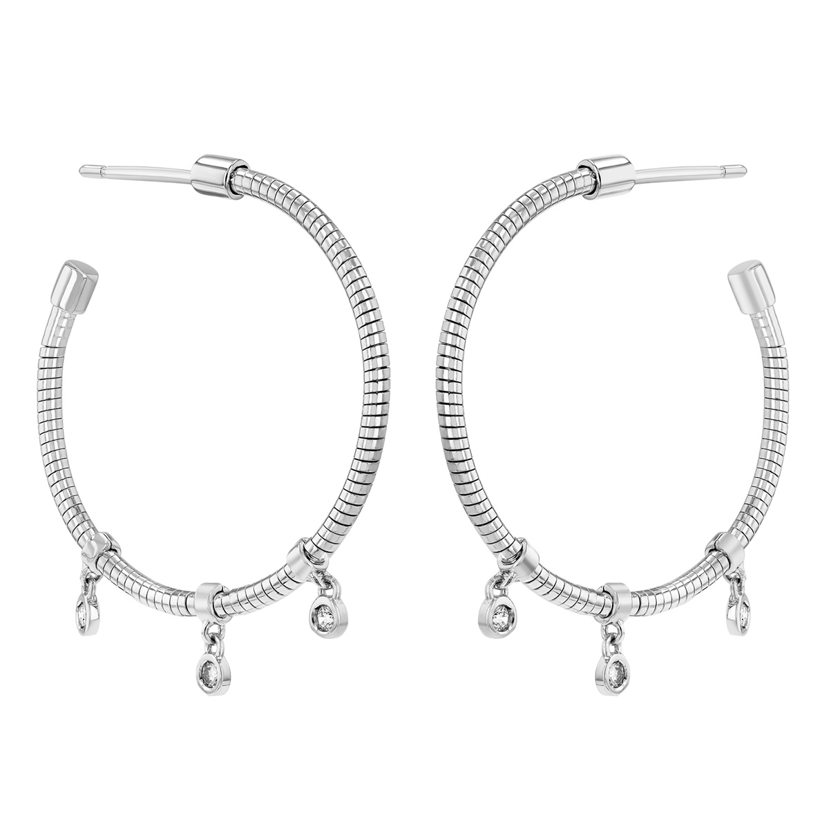 Pesavento DNA Spring Diamond Trio Dangle Station Hoop Earrings in Sterling Silver