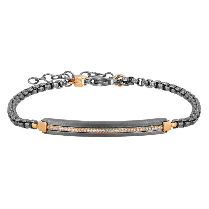 Diamond Bar & Box Chain Bracelet in Yellow Gold & Titanium, 7"