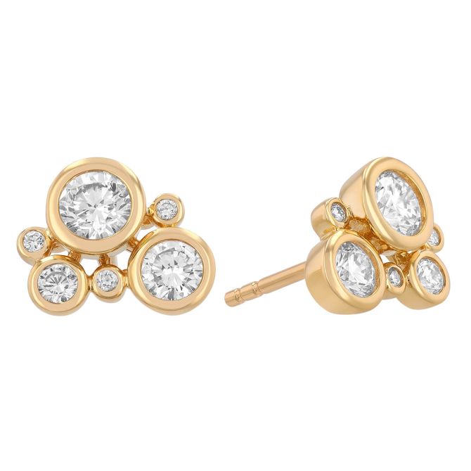 Bezel Set Diamond Cluster Stud Earrings in Yellow Gold