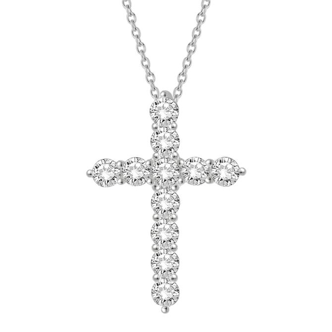 Diamond Cross Necklace in 14K Gold, 18", 2.00 cttw