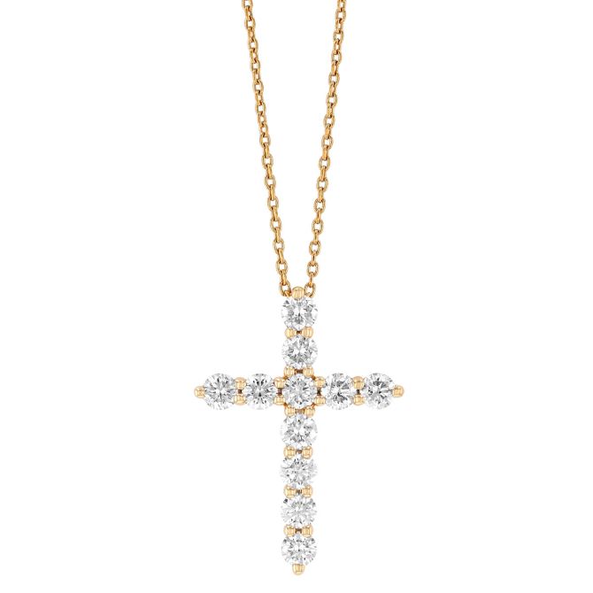 Diamond Cross Pendant in Yellow Gold, 18", 1.00 cttw