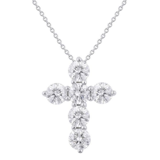 Diamond Cross 6 Stone Necklace in 14K Gold, 18", 2.00 cttw