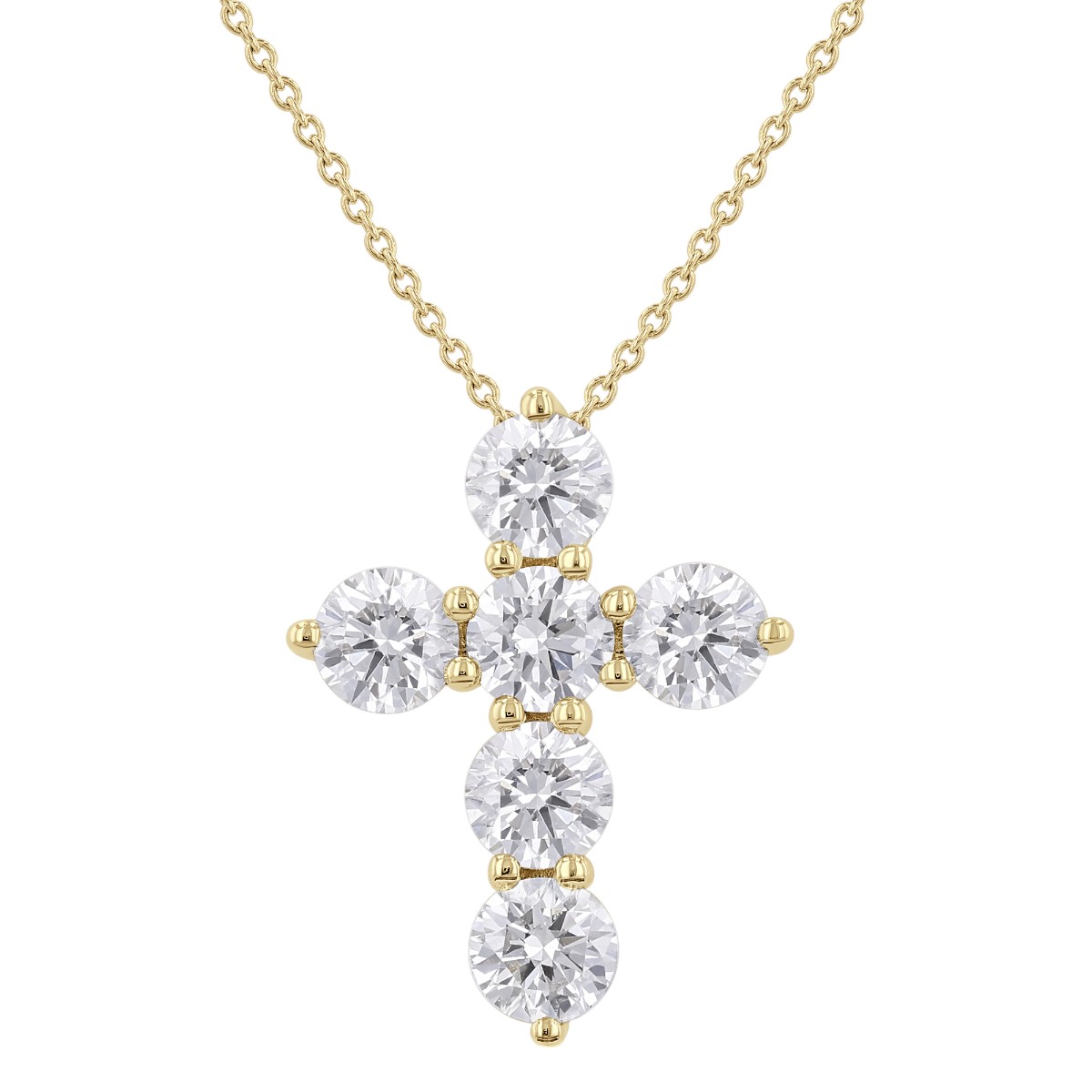 Diamond Cross 6 Stone Necklace in 14K Gold, 18