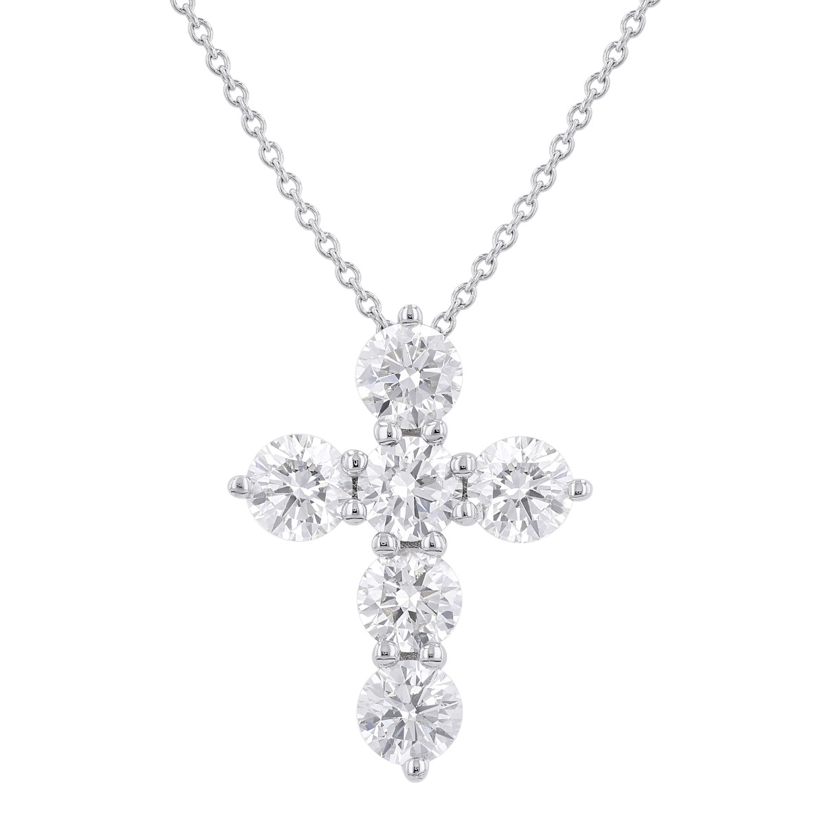 Diamond Cross 6 Stone Necklace in 14K Gold, 18