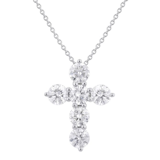 Diamond Cross 6 Stone Necklace in 14K Gold, 18", 1.50 cttw