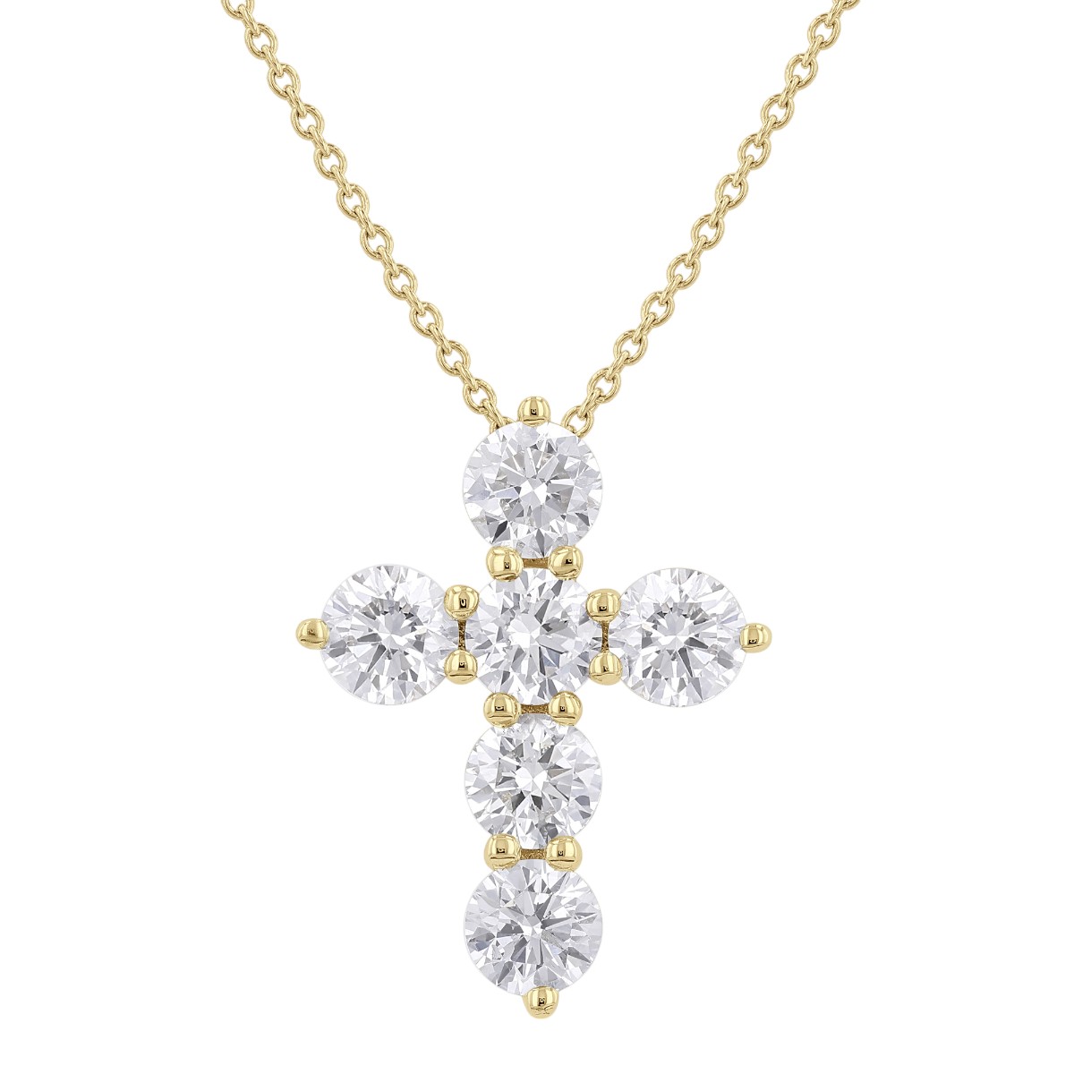 Diamond Cross 6 Stone Necklace in 14K Gold, 18
