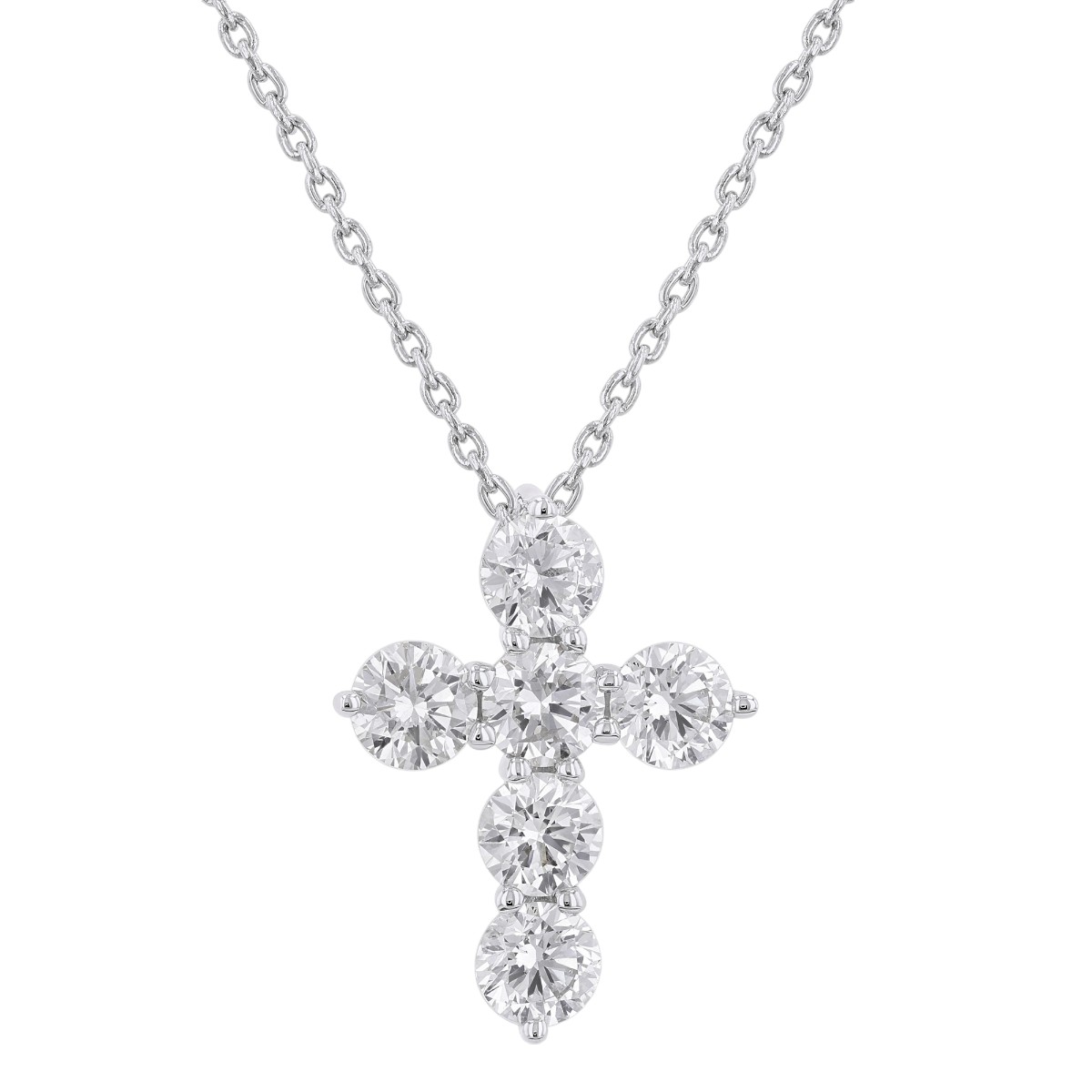 Diamond Cross 6 Stone Necklace in 14K Gold, 18