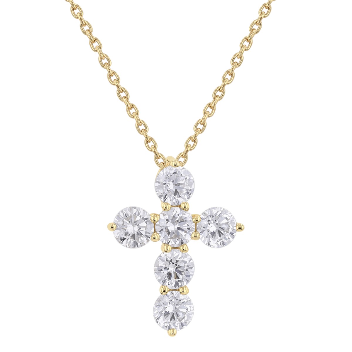 Diamond Cross 6 Stone Necklace in 14K Gold, 18