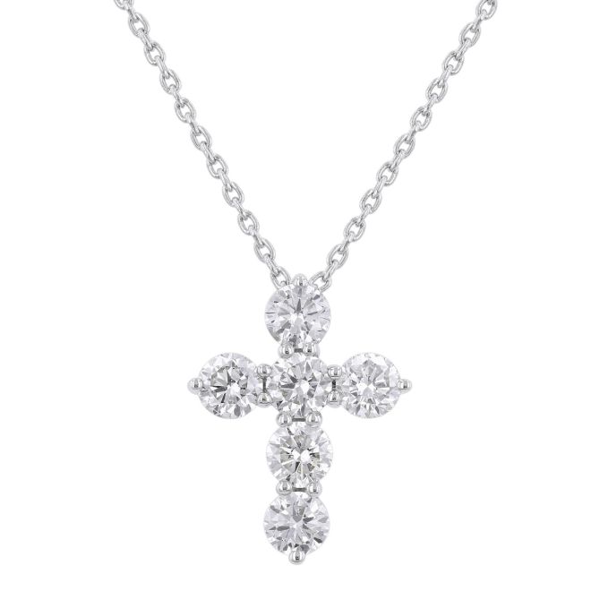 Diamond Cross 6 Stone Necklace in 14K Gold, 18", 0.75 cttw