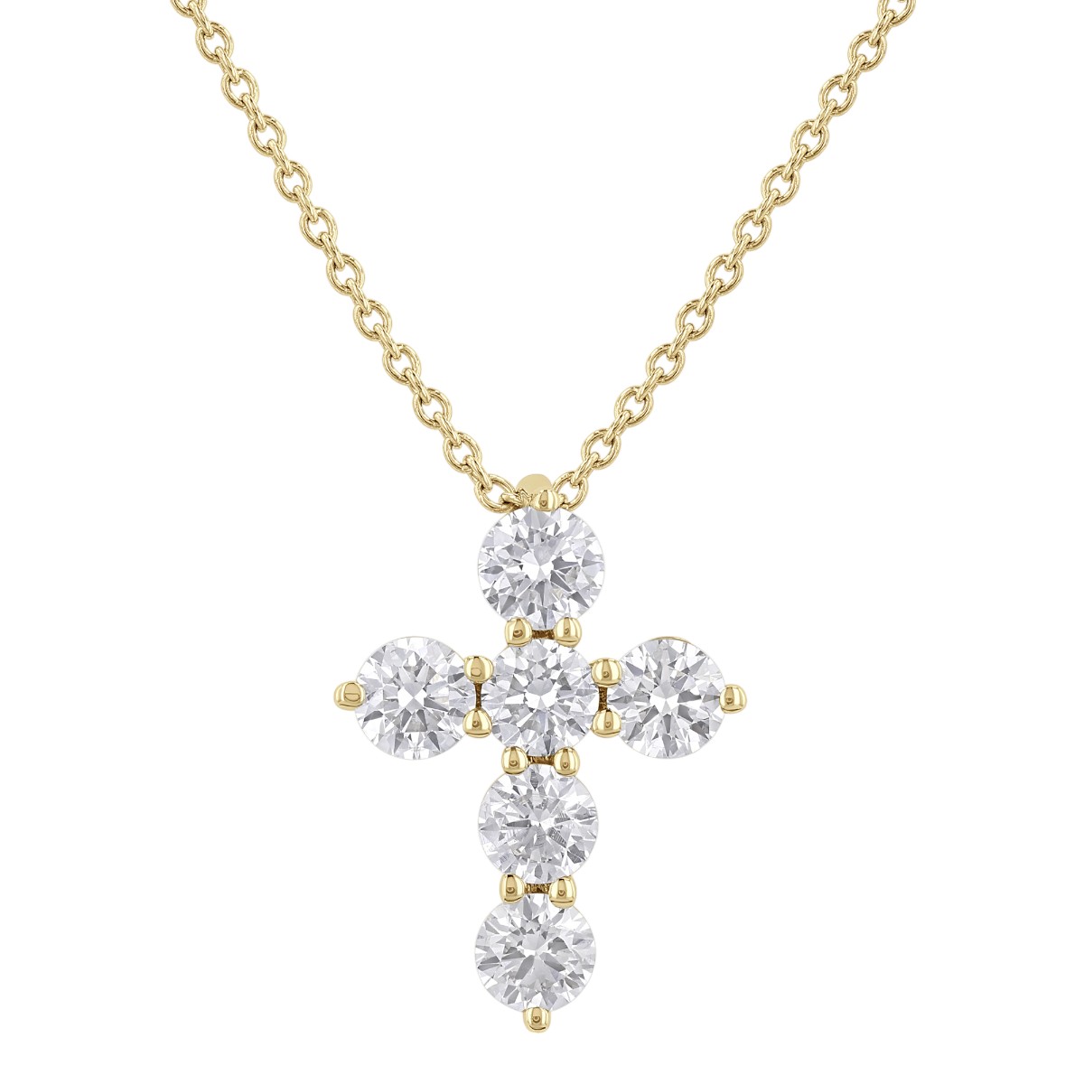 Diamond Cross 6 Stone Necklace in 14K Gold, 18