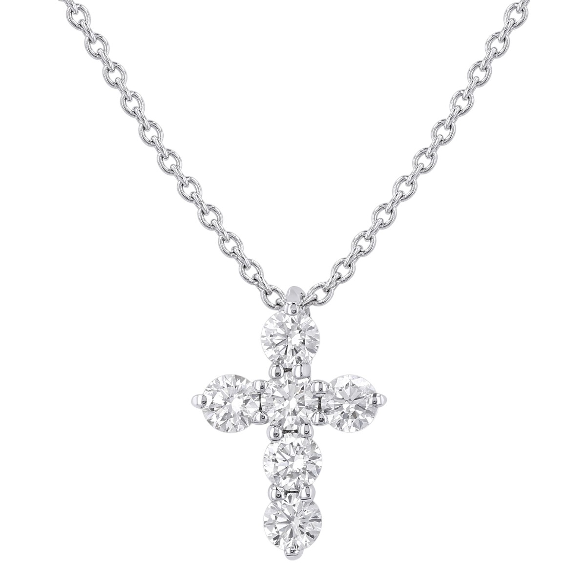 Diamond Cross 6 Stone Necklace in 14K Gold, 18