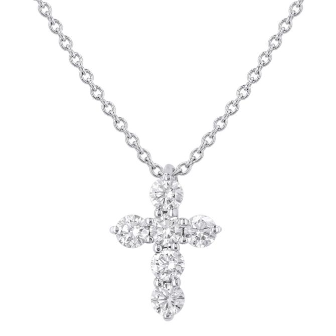 Diamond Cross 6 Stone Necklace in 14K Gold, 18", 0.25 cttw