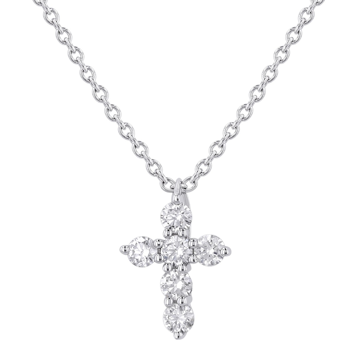 Diamond Cross 6 Stone Necklace in 14K Gold, 18