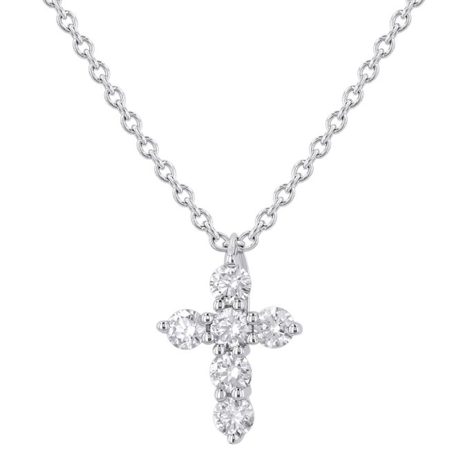 Diamond Cross 6 Stone Necklace in 14K Gold, 18", 0.15 cttw
