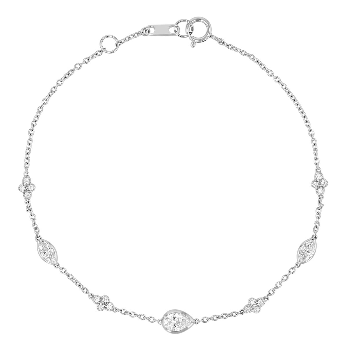 Multi-Shape Diamond Station Bracelet in White Gold, 7