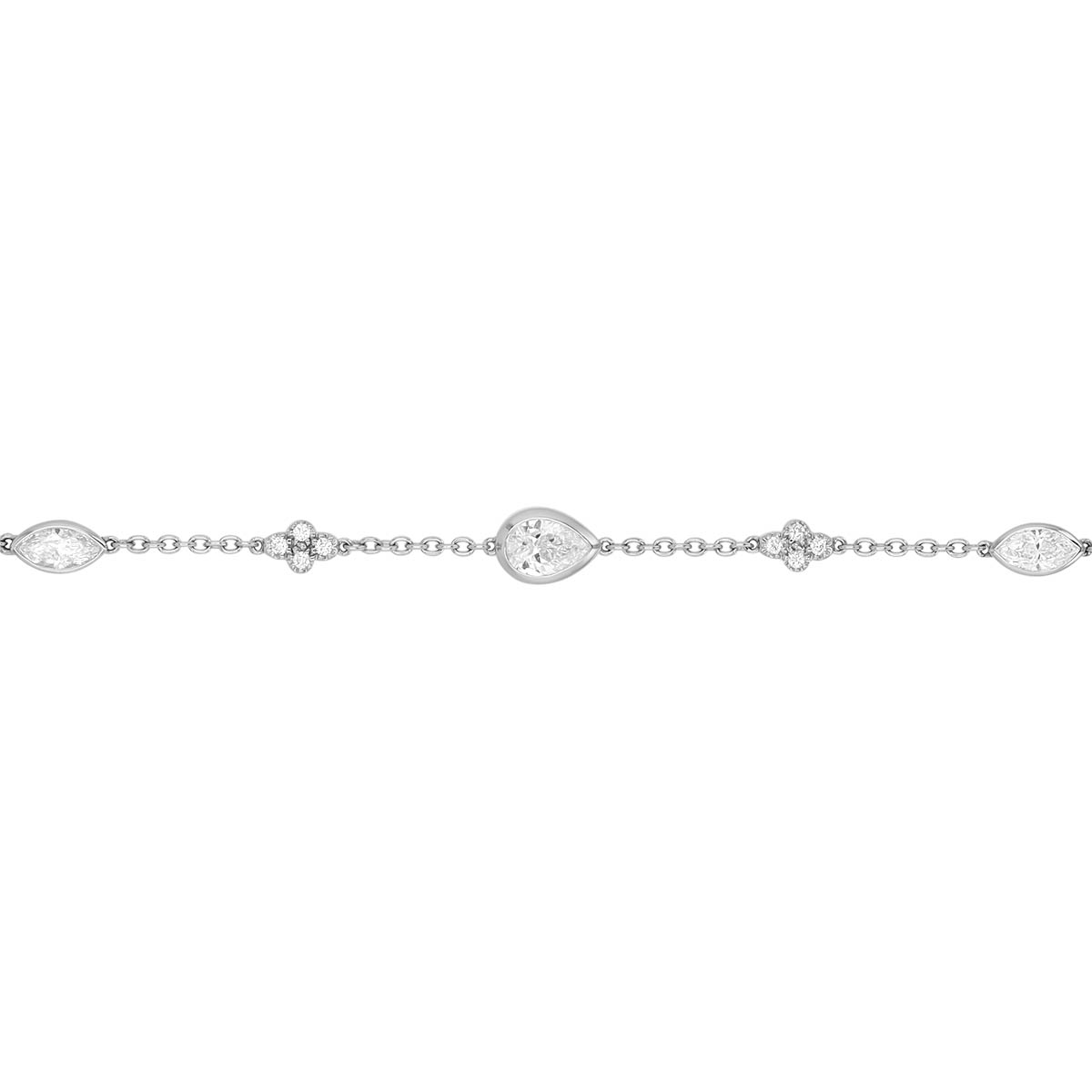 Multi-Shape Diamond Station Bracelet in White Gold, 7