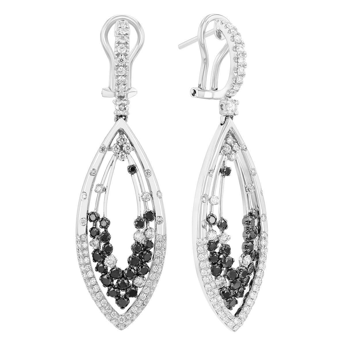 Frederic Sage Black & White Diamond Confetti Marquise Dangle Earrings in White Gold