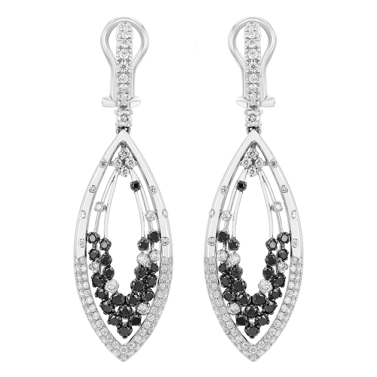 Frederic Sage Black & White Diamond Confetti Marquise Dangle Earrings in White Gold