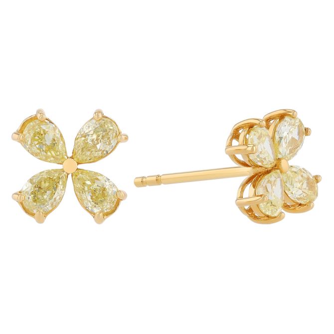 Frederic Sage Yellow Pear Shape Diamond Quartet Stud Earrings in Yellow Gold