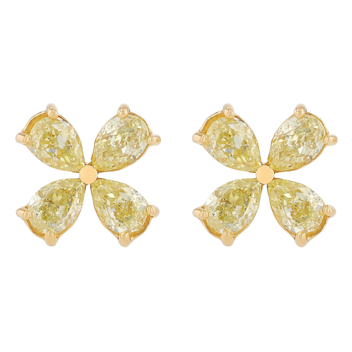 Frederic Sage Yellow Pear Shape Diamond Quartet Stud Earrings in Yellow Gold