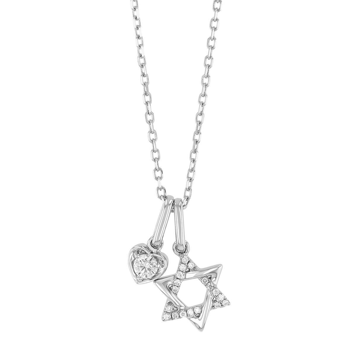 Frederic Sage Diamond Star of David & Heart Double Pendant in White Gold