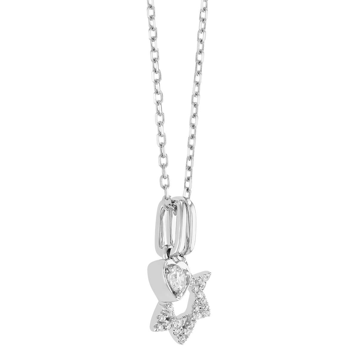Frederic Sage Diamond Pavé Star of David & Heart Double Pendant in White Gold