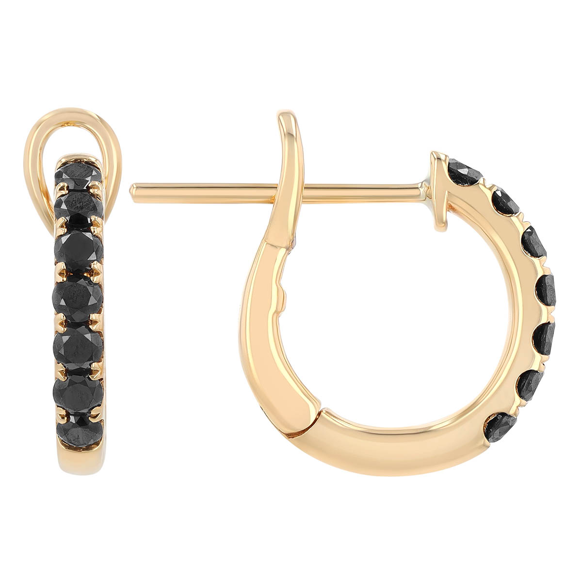 Frederic Sage Black Diamond Huggie Hoop Earrings in Yellow Gold
