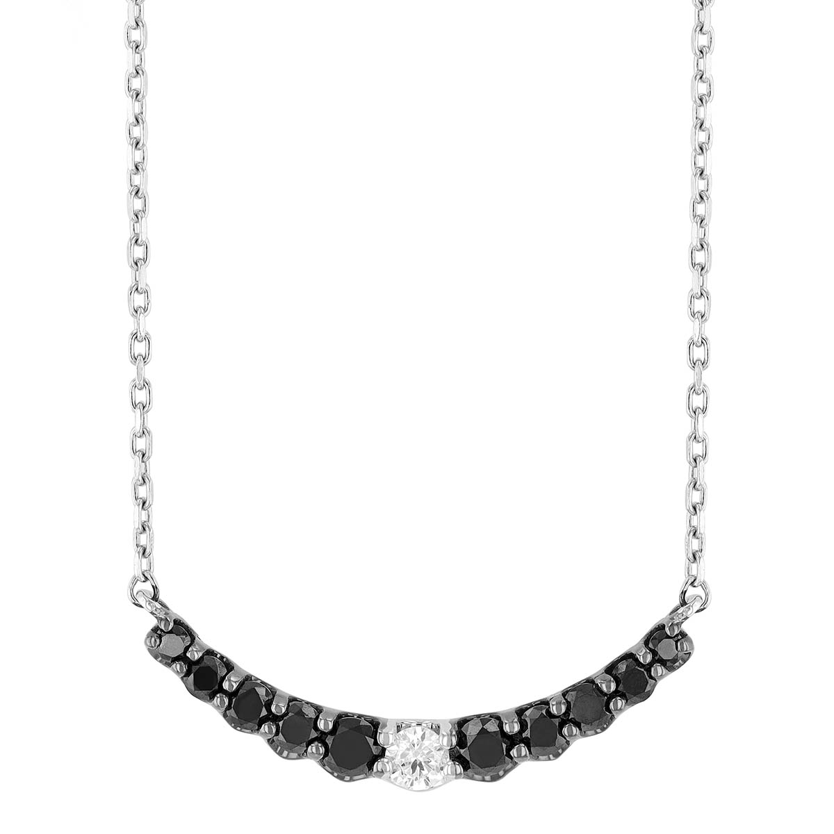 Frederic Sage Black & White Diamond Graduated Curved Bar Necklace in White Gold, 16