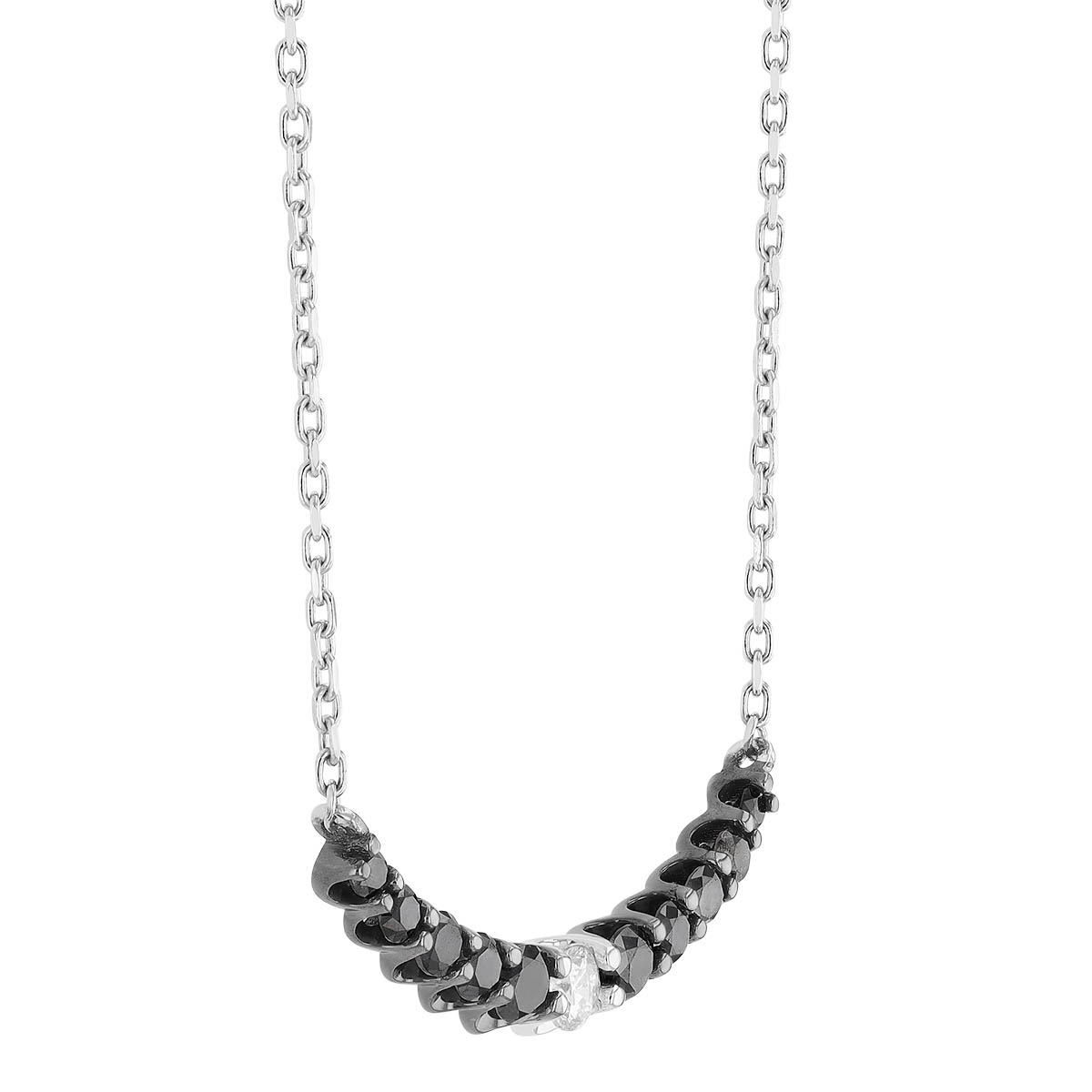 Frederic Sage Black & White Diamond Graduated Curved Bar Necklace in White Gold, 16