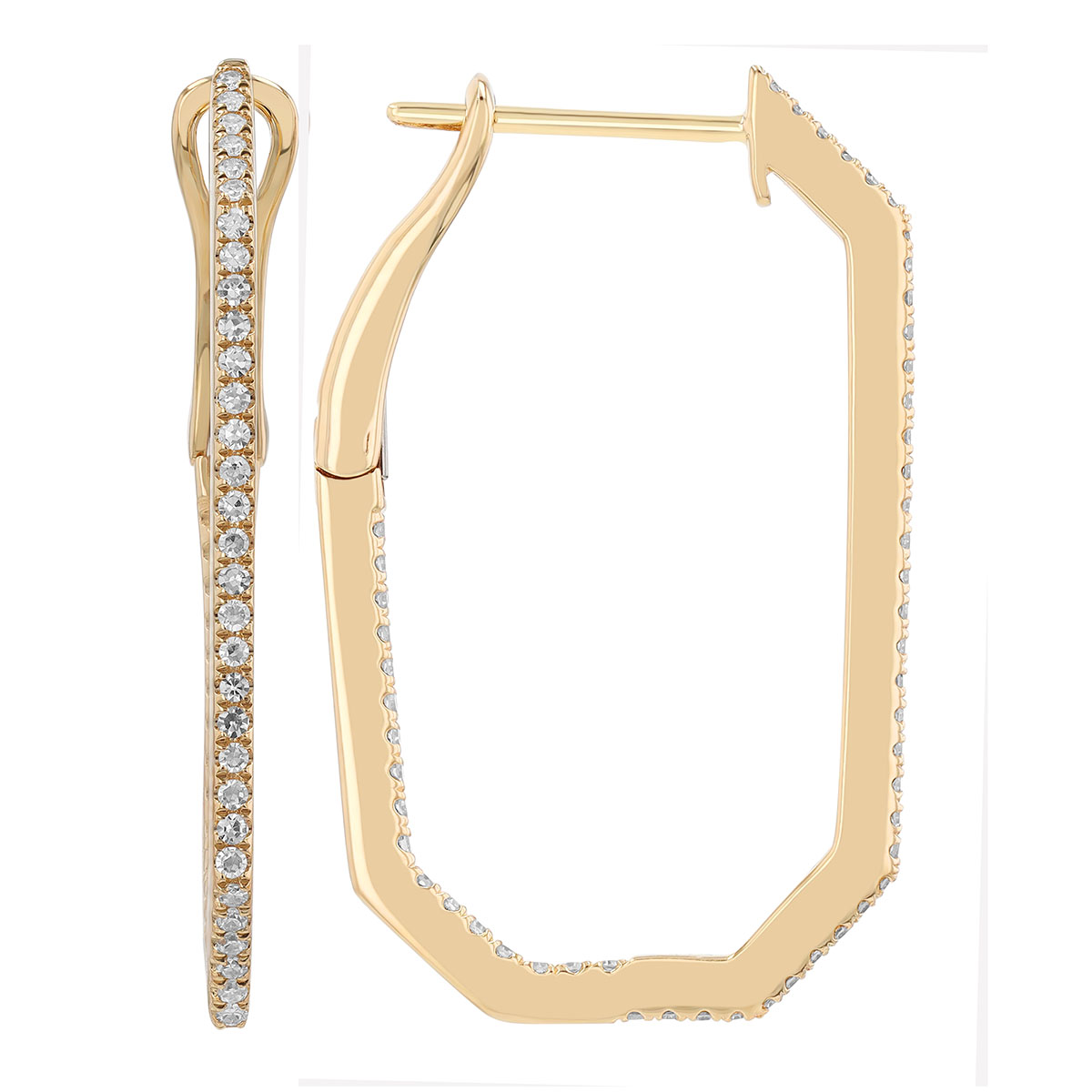 Diamond In & Out Geometric Hoop Earrings in Yellow Gold